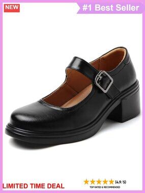 Womens Low Chunky Block Heel Mary Jane Shoes Faux Leather Dress Pumps